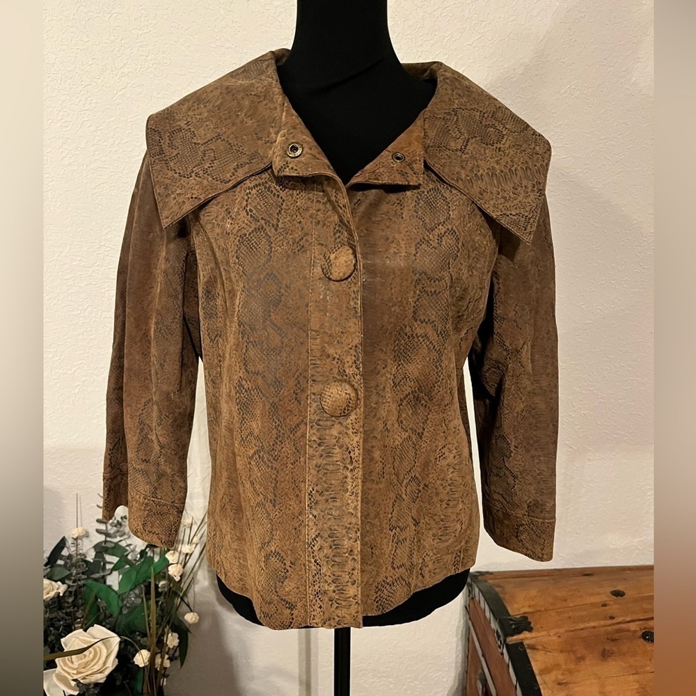 Vintage LAL Leather Snake Print Cowgirl Jacket | Size L